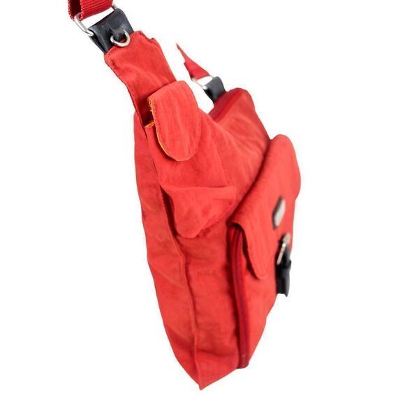 baggallini RED NYLON CANVAS URBAN MESSENGER X-BODY ORGANIZER SHOULDER BAG PURSE - Picture 3 of 16